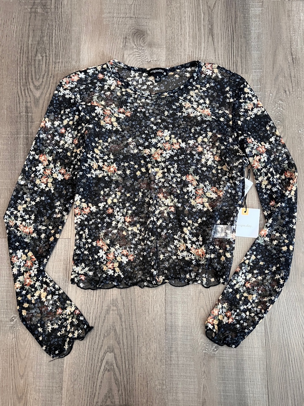 NWT Sheer Black Floral Long Sleeve Top by Originality
